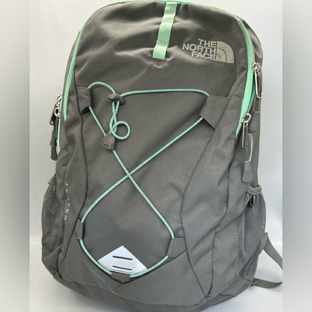 The North Face Gray Backpack with Mint Green Accents